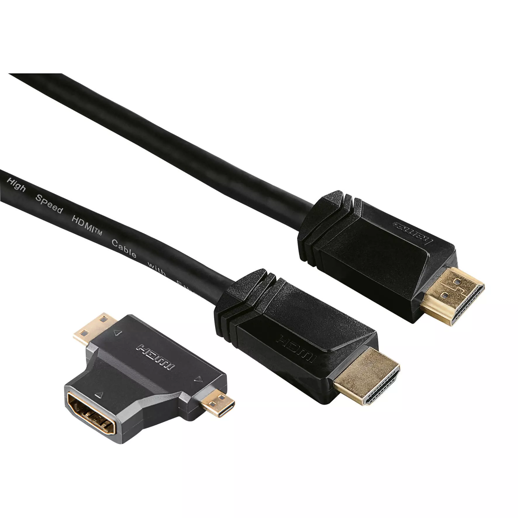 HAMA HDMI Ethernet Kabel 1,5m +HDMI C/D adapt.Guldbelagt TL
