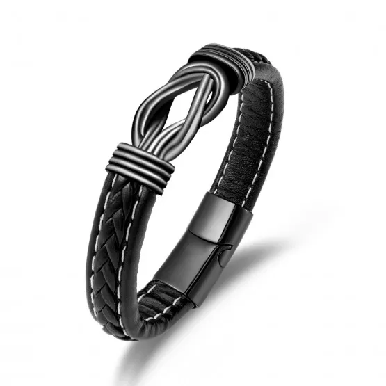 INF Sort flettet læderarmbånd med magnetlås