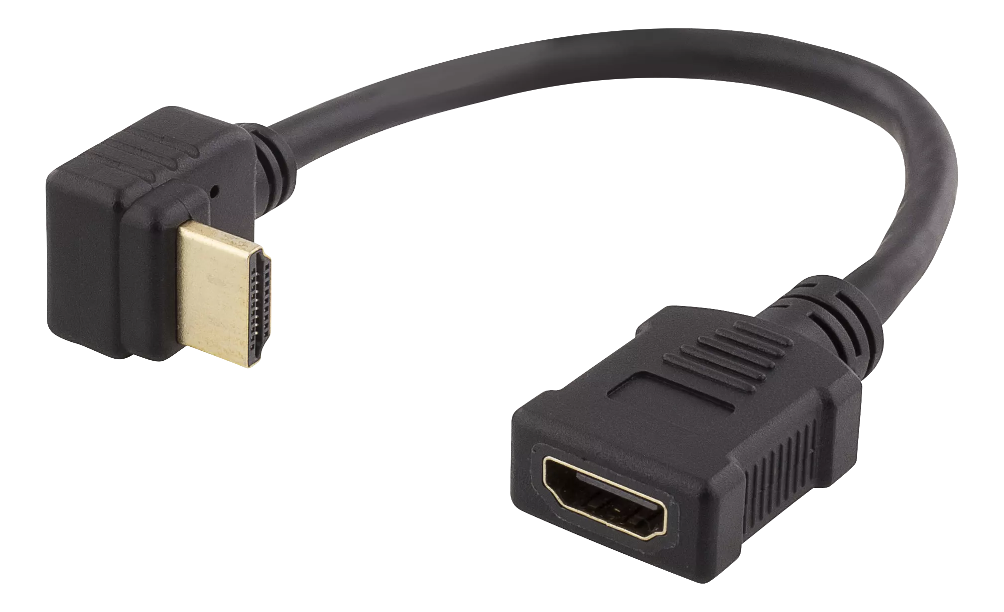 deltaco Flexible HDMI adapter, 0.2m, right-down, HDMI M/F, UHD, blac