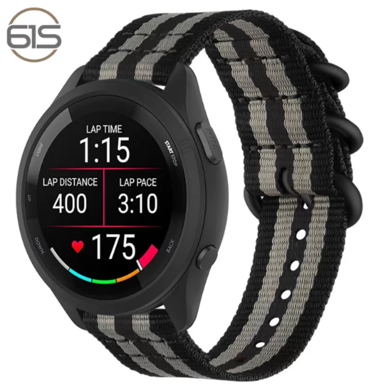 INF Nylon urrem til Garmin Forerunner 965/955/945/935/255/265 Sort+grå 22 mm