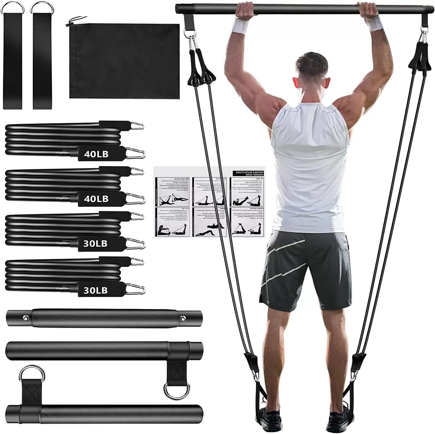 INF Pilates Bar Kit med Modstandsbånd - Hjemmegymnastikudstyr
