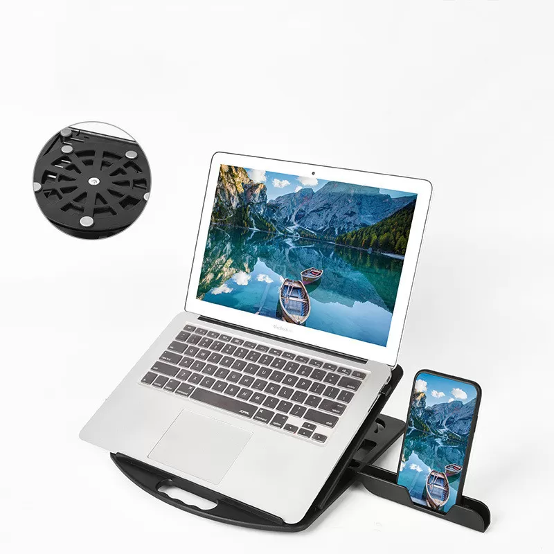 INF Justerbar laptopstander med telefonholder Sort