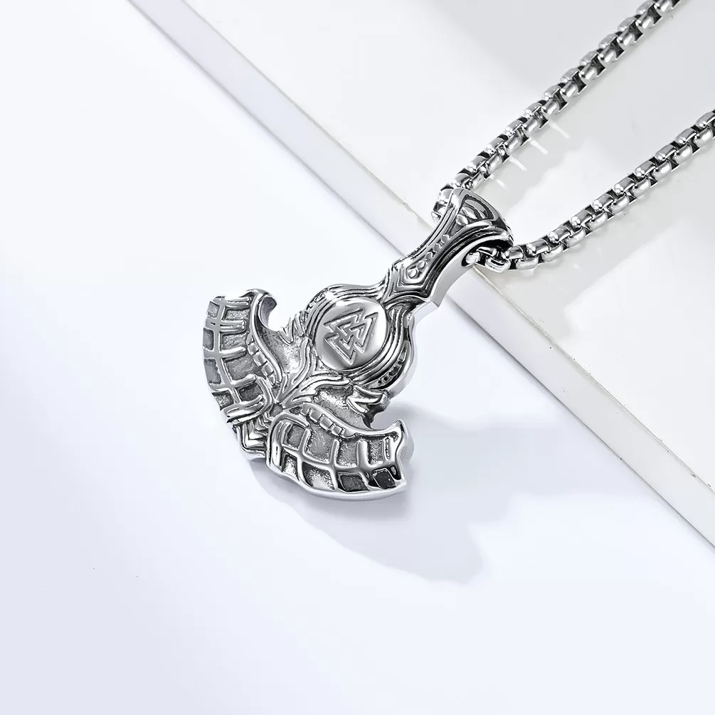 INF Vikinge Økse Halskæde til Mænd - Vedhæng i Rustfrit Stål med Nordisk Mytologi Design Sølv