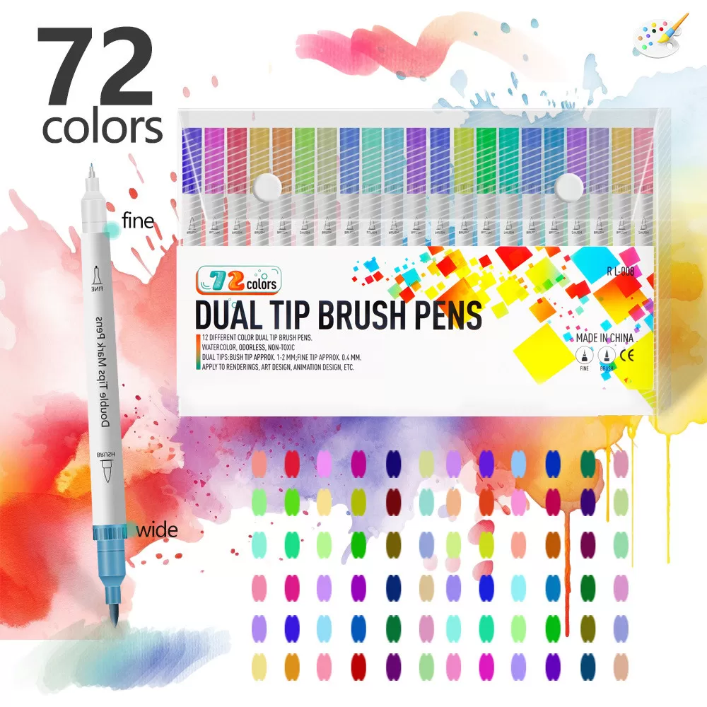 INF Dual Tip Art Markers: 72 Farver Pensel & Fine Tip Penne