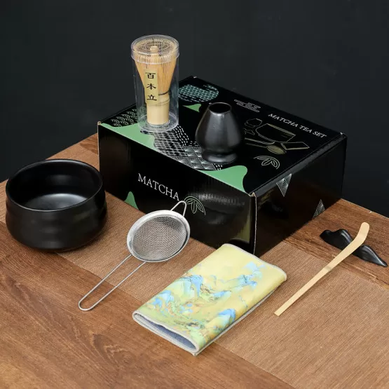 Sort Matcha INF Elegant Sort Matcha Piskesæt - 7 Dele Keramik & Bambus