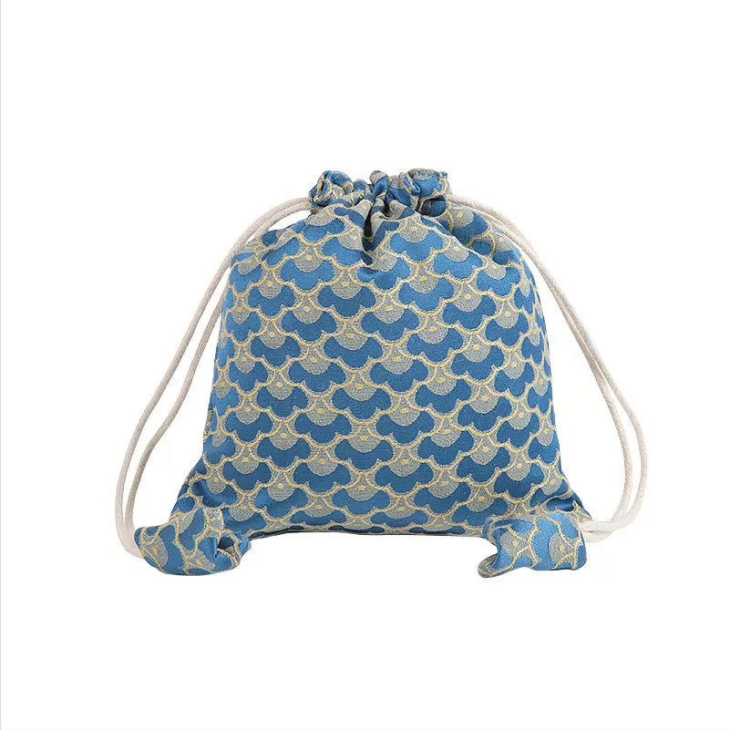 INF Vintage smykkepose, fløjlspose med snørelukning til armbånd, buddhistiske perler Blå