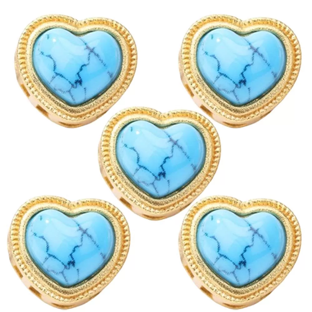 INF 5 stk. Guldbelagte Turkis Indlæg Hjerteformede Afstandsperler til Smykkefremstilling