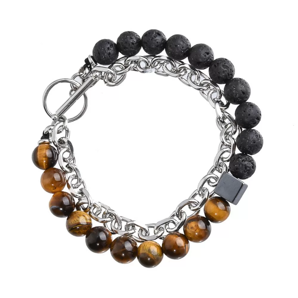 INF Vulkansk stenperlearmbånd - Naturligt unikt jernkædearmbånd modebangle
