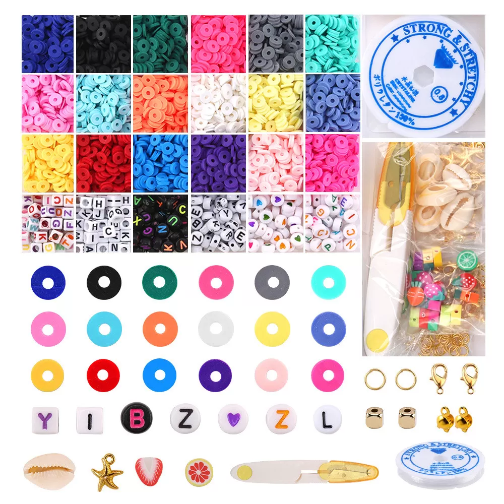 INF 4105 stk. 18 farver lerperler til armbåndsfremstilling, flerfarvede lerperler til smykkefremstilling