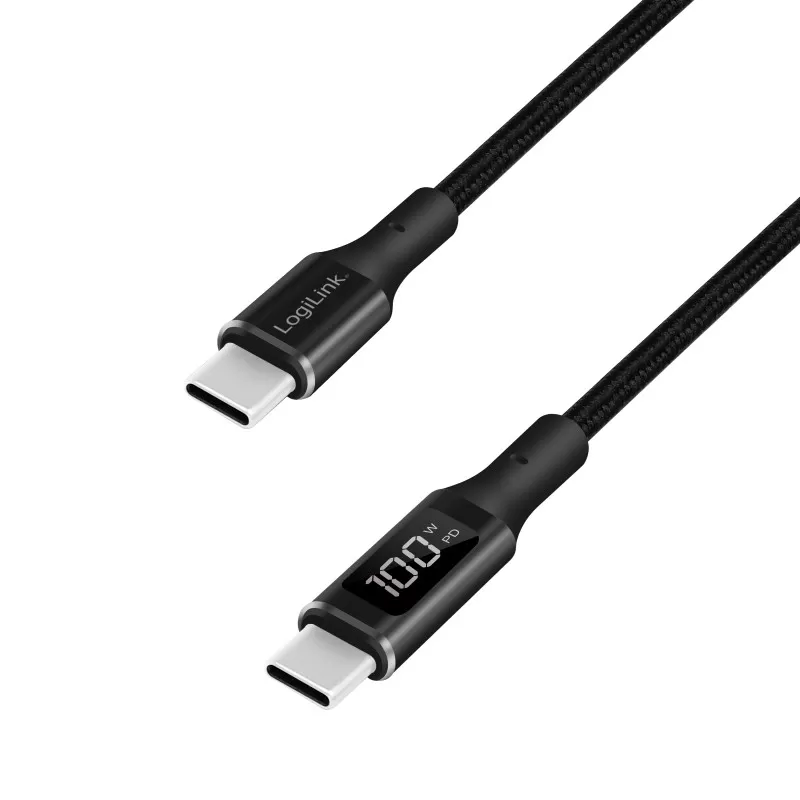 USB-C - USB-C kabel med display 100W 1 m Sort
