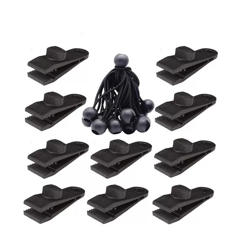 INF 10-pak udendørs genanvendelige campingteltclipssæt med elastisk reb